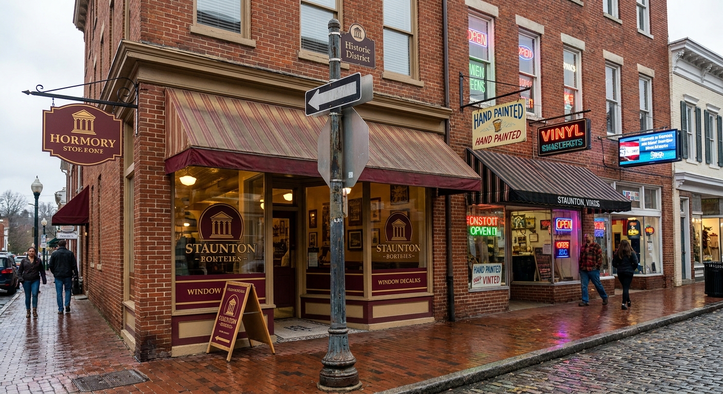 Consistent signage design in Staunton builds trust and strengthens city identity.